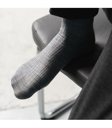 Art. 130 OD001 44-46 MELANŻ JASNY SZARY - SKARPETKI BEZUCISKOWE Z WEŁNY MERINO
