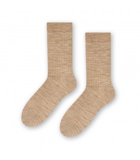Art. 130 OD007 44-46 MELANŻ JASNY BEŻ - SKARPETKI BEZUCISKOWE Z WEŁNY MERINO