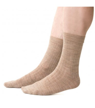 Art. 130 OD007 44-46 MELANŻ JASNY BEŻ - SKARPETKI BEZUCISKOWE Z WEŁNY MERINO