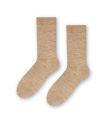 Art. 130 OD007 44-46 MELANŻ JASNY BEŻ - SKARPETKI BEZUCISKOWE Z WEŁNY MERINO