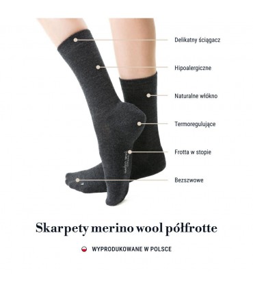 Art. 130 IR002 35-37 CZARNY - SKARPETKI PÓŁFROTTE Z WEŁNY MERINO