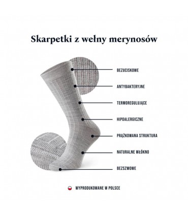 Art. 130 OC005 41-43 MELANŻ GRAFIT - SKARPETKI BEZUCISKOWE Z WEŁNY MERINO