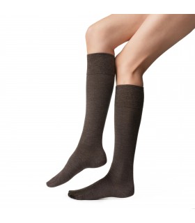 Art. 130 ER008 38-40 MELANŻ BRĄZ - PODKOLANÓWKI DAMSKIE Z WEŁNY MERINO