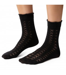 Art. 205 FU004 38-40 CZARNY - AŻUROWE SKARPETKI DAMSKIE