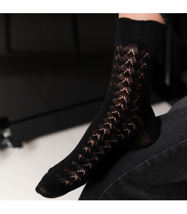 Art. 205 FU004 38-40 CZARNY - AŻUROWE SKARPETKI DAMSKIE