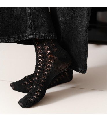 Art. 205 FL004 35-37 CZARNY - AŻUROWE SKARPETKI DAMSKIE