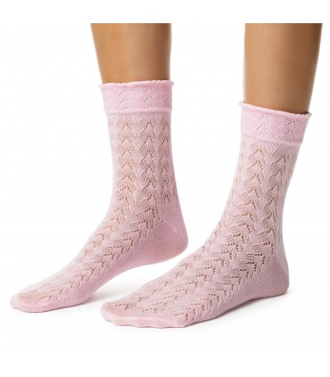 Art. 205 FL005 35-37 RÓŻOWY - AŻUROWE SKARPETKI DAMSKIE