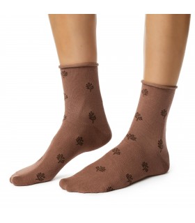 Art. 099 DP109 35-37 BEŻ - SKARPETKI DAMSKIE W KWIATY - BEZUCISKOWE