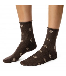 Art. 099 DP110 35-37 MELANŻ BRĄZ - SKARPETKI DAMSKIE W KWIATY - BEZUCISKOWE
