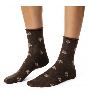 Art. 099 DP110 35-37 MELANŻ BRĄZ - SKARPETKI DAMSKIE W KWIATY - BEZUCISKOWE