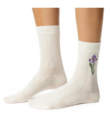 Art. 017 NS052 35-37 ECRU - SKARPETKI Z KWIATEM