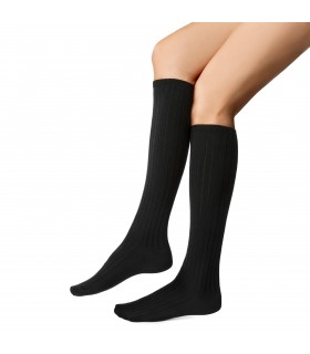 Art. 130 ER011 38-40 CZARNY - W PRĄŻEK - PODKOLANÓWKI DAMSKIE Z WEŁNY MERINO