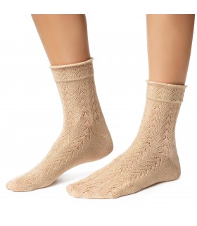 Art. 205 FU003 38-40 BEŻOWY - AŻUROWE SKARPETKI DAMSKIE