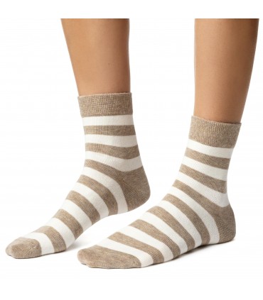 Art. 099 DR134 38-40 MELANŻ BEŻ -  SKARPETKI DAMSKIE W PASKI