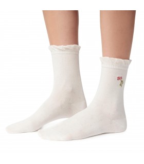 Art. 017 NS055 35-37 ECRU - SKARPETKI Z KWIATKIEM