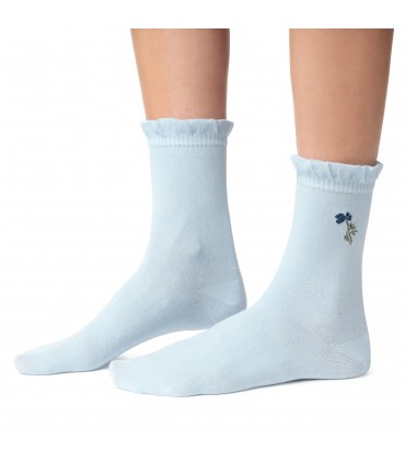 Art. 017 NS057 35-37 BŁĘKITNY - SKARPETKI Z KWIATKIEM