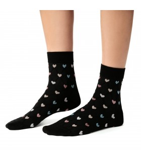 Art. 099 DP148 35-37 CZARNY - SKARPETKI DAMSKIE TŁOCZONE W SERDUSZKA