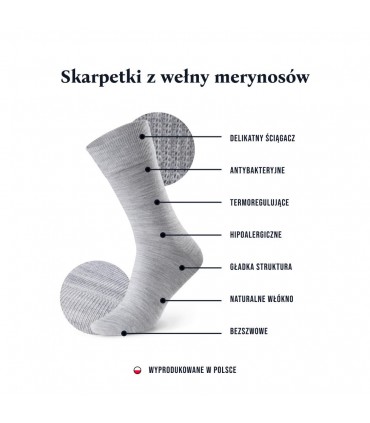 Art. 130 LP04 41-43 SZARY - SKARPETY GARNITUROWE Z WEŁNY MERINO